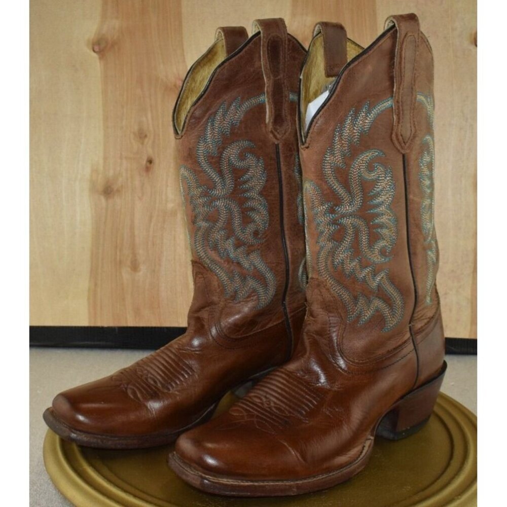 Nocona Bluebonnet Women Boots Size 6.5 B Brown Leather Snip Toe Western NL5009